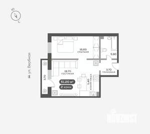 2-к квартира, вторичка, 51м2, 1/17 этаж