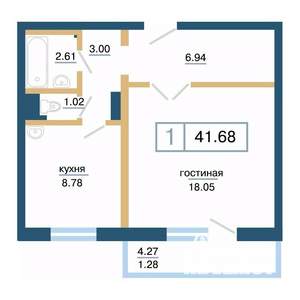 1-к квартира, строящийся дом, 42м2, 14/17 этаж