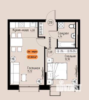 3-к квартира, вторичка, 38м2, 15/17 этаж