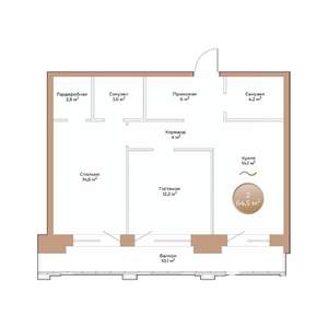 2-к квартира, вторичка, 65м2, 9/24 этаж