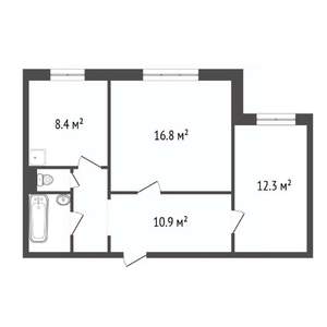 2-к квартира, вторичка, 52м2, 1/10 этаж