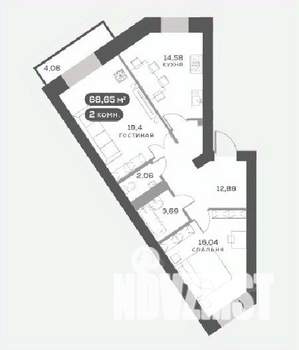 2-к квартира, вторичка, 69м2, 6/15 этаж
