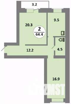 2-к квартира, строящийся дом, 63м2, 4/14 этаж