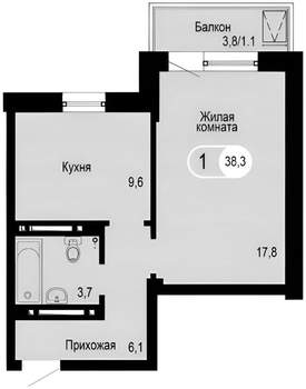 1-к квартира, вторичка, 38м2, 17/24 этаж