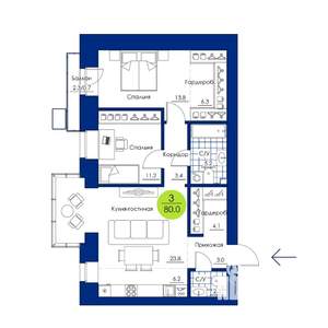 3-к квартира, вторичка, 80м2, 3/17 этаж