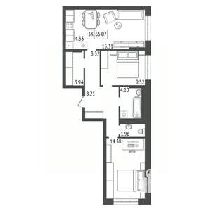 3-к квартира, строящийся дом, 65м2, 13/17 этаж