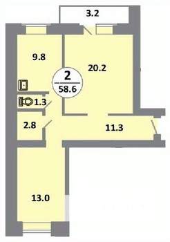 2-к квартира, строящийся дом, 60м2, 4/14 этаж