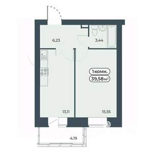 1-к квартира, строящийся дом, 40м2, 6/9 этаж