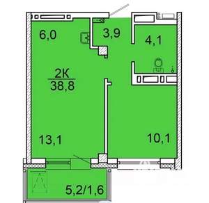 2-к квартира, строящийся дом, 39м2, 16/24 этаж