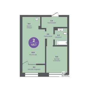 2-к квартира, вторичка, 46м2, 2/15 этаж