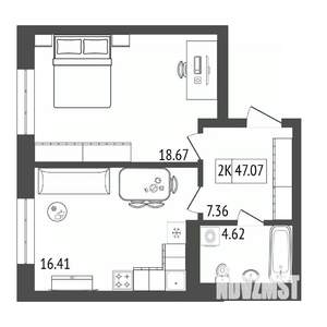 2-к квартира, строящийся дом, 47м2, 8/17 этаж
