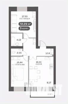 3-к квартира, вторичка, 72м2, 6/15 этаж