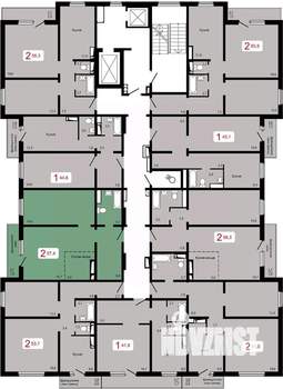 2-к квартира, строящийся дом, 57м2, 17/17 этаж