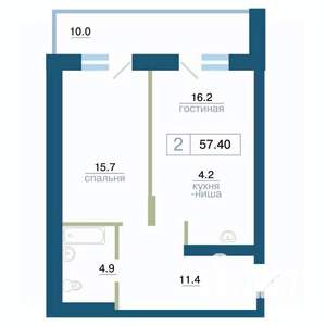2-к квартира, строящийся дом, 57м2, 18/24 этаж