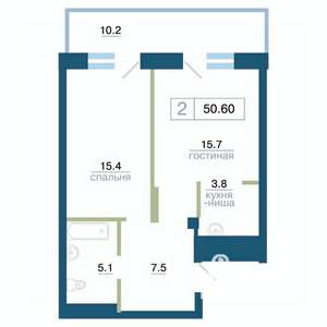 2-к квартира, вторичка, 51м2, 21/24 этаж