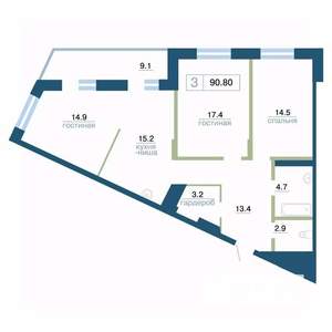 3-к квартира, вторичка, 91м2, 11/24 этаж