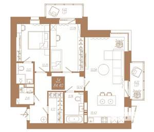 3-к квартира, строящийся дом, 84м2, 10/23 этаж