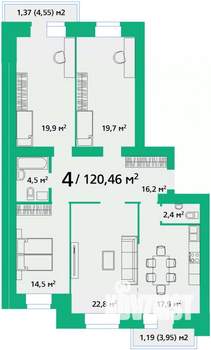 4-к квартира, строящийся дом, 120м2, 5/9 этаж