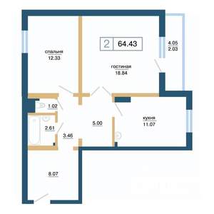2-к квартира, вторичка, 64м2, 12/17 этаж