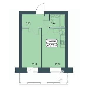 1-к квартира, строящийся дом, 41м2, 5/9 этаж