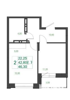 2-к квартира, вторичка, 46м2, 4/17 этаж