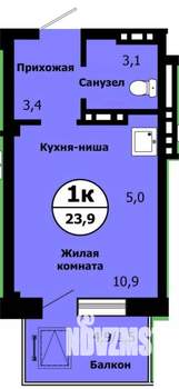 Студия квартира, строящийся дом, 24м2, 6/19 этаж