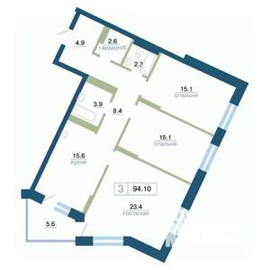 3-к квартира, вторичка, 94м2, 12/24 этаж