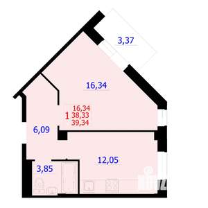 1-к квартира, вторичка, 39м2, 9/9 этаж