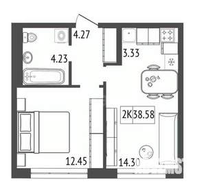 2-к квартира, вторичка, 39м2, 12/17 этаж