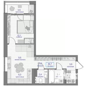 2-к квартира, вторичка, 47м2, 15/24 этаж