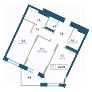 2-к квартира, вторичка, 76м2, 19/24 этаж