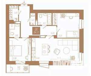 3-к квартира, строящийся дом, 84м2, 4/23 этаж