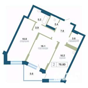 2-к квартира, вторичка, 77м2, 20/24 этаж