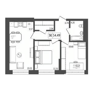 3-к квартира, вторичка, 54м2, 6/17 этаж