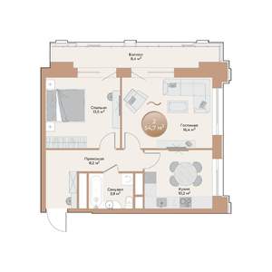2-к квартира, строящийся дом, 55м2, 7/24 этаж