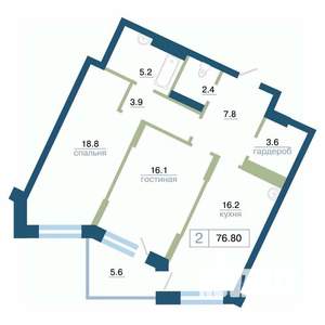 2-к квартира, вторичка, 77м2, 15/24 этаж