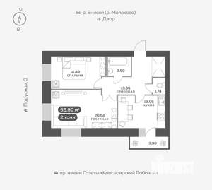 2-к квартира, вторичка, 67м2, 2/16 этаж