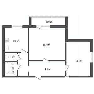 2-к квартира, вторичка, 53м2, 7/10 этаж