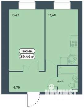 1-к квартира, строящийся дом, 39м2, 1/9 этаж