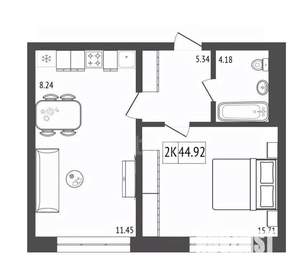 2-к квартира, вторичка, 45м2, 6/17 этаж