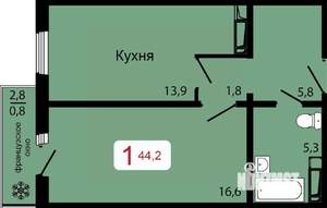 1-к квартира, строящийся дом, 44м2, 17/17 этаж