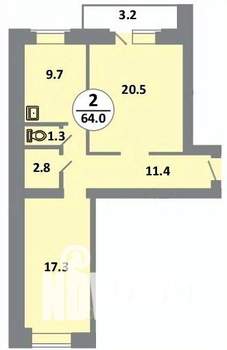 2-к квартира, вторичка, 64м2, 14/14 этаж