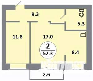 2-к квартира, вторичка, 52м2, 9/14 этаж