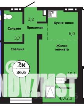 2-к квартира, строящийся дом, 37м2, 12/19 этаж