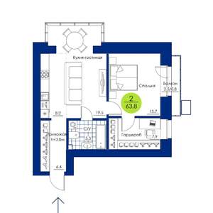 2-к квартира, вторичка, 64м2, 17/17 этаж