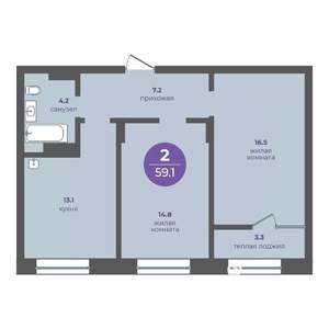 2-к квартира, вторичка, 59м2, 8/11 этаж