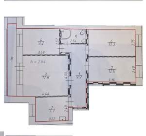 4-к квартира, вторичка, 74м2, 2/9 этаж