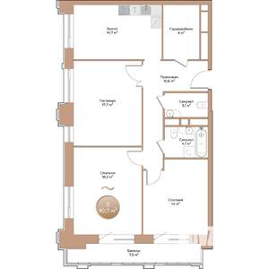 3-к квартира, вторичка, 91м2, 2/24 этаж