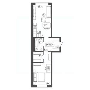 2-к квартира, строящийся дом, 50м2, 5/17 этаж