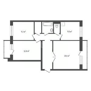 3-к квартира, вторичка, 66м2, 4/10 этаж